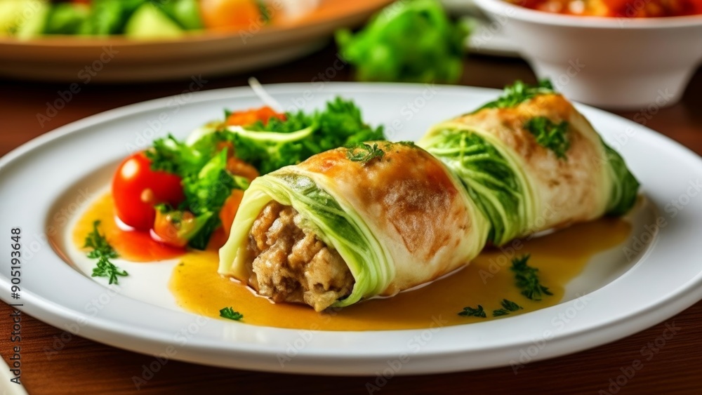 Delicious stuffed cabbage rolls on a plate Delicious stuffed cabbage rolls on a plate