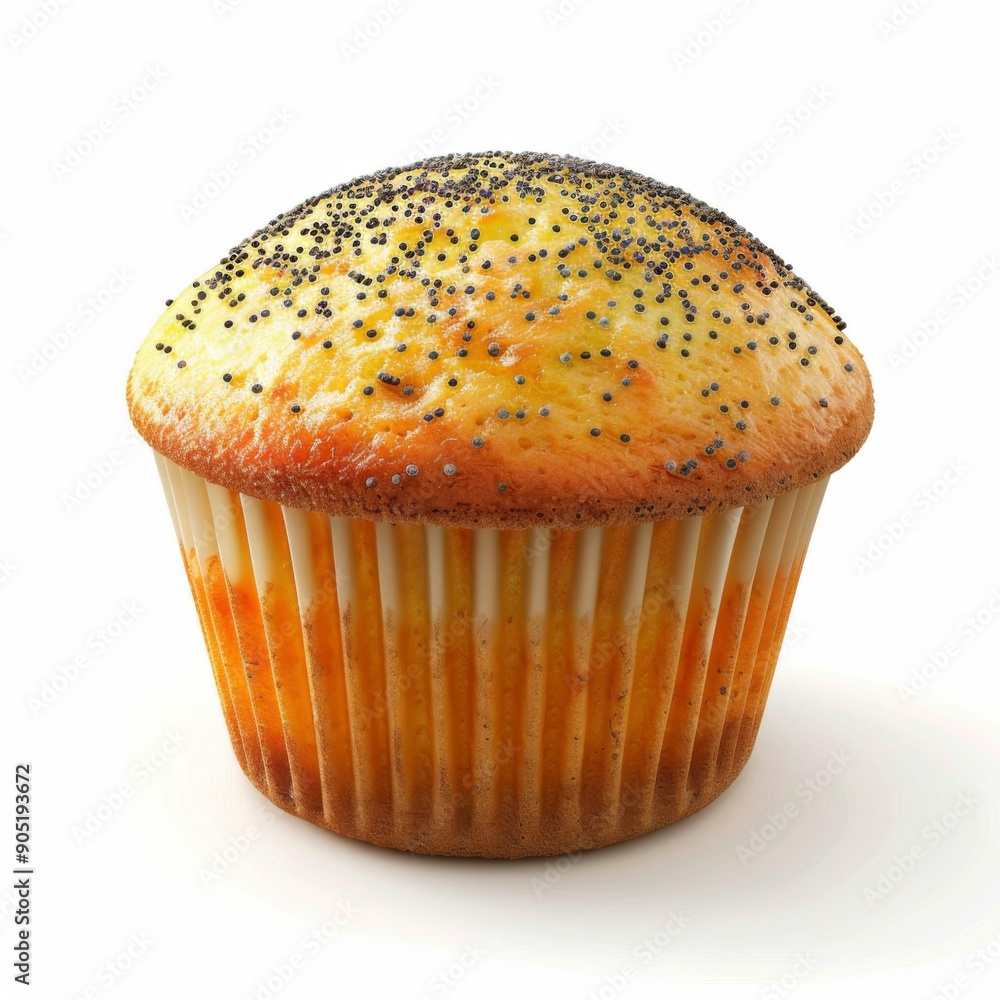 Delicious Lemon Poppy Seed Muffin - Vibrant Yellow Treat with Poppy Seeds, Photorealistic Culinary Photography on White Background Delicious Lemon Poppy Seed Muffin - Vibrant Yellow Treat with Poppy Seeds, Photorealistic Culinary Photography on White Background