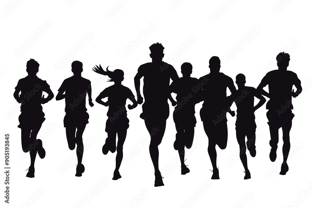 black silhouette group of runner running on white background black silhouette group of runner running on white background