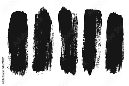 Strokes of black paint, brush, roller, spatula. Collection of brushes Smears of paint on a white background for your design