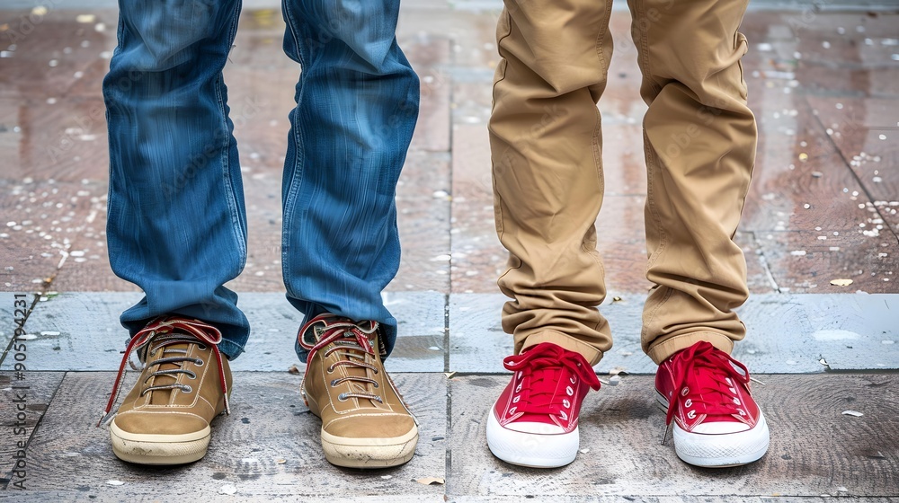 Two Pairs of Feet on a Sidewalk Two Pairs of Feet on a Sidewalk