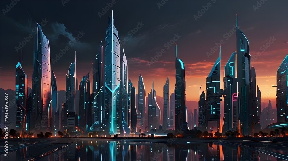 Fototapeta premium Futuristic cityscape with advanced technology elements