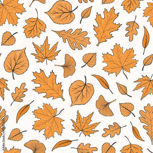 autumn seamless pattern with yellow falling leaves for wallpaper, scrapbooking, stationary, textile prints, cards, wrapping paper, digital wallpaper, etc. EPS 10
