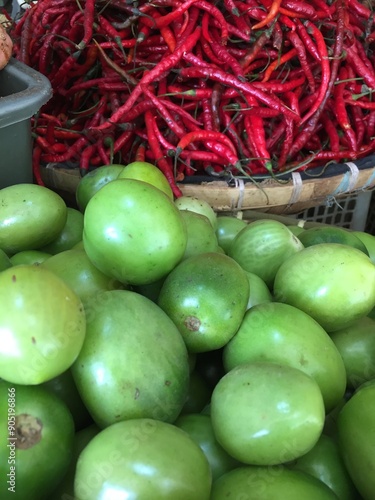 red  chilli and green tomato