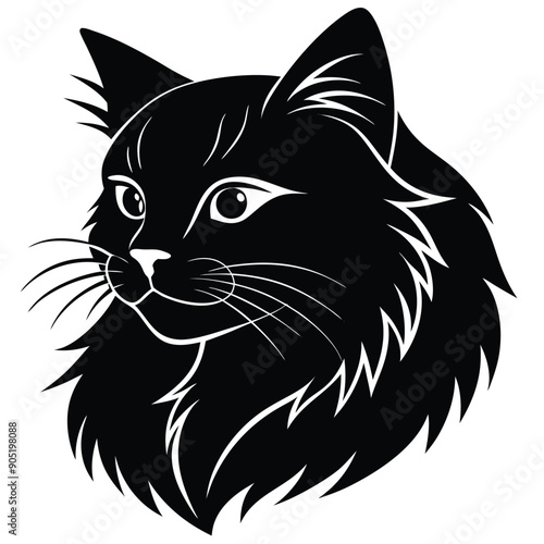 logo of persiana cat face, side view, silhouette, black and white, white background