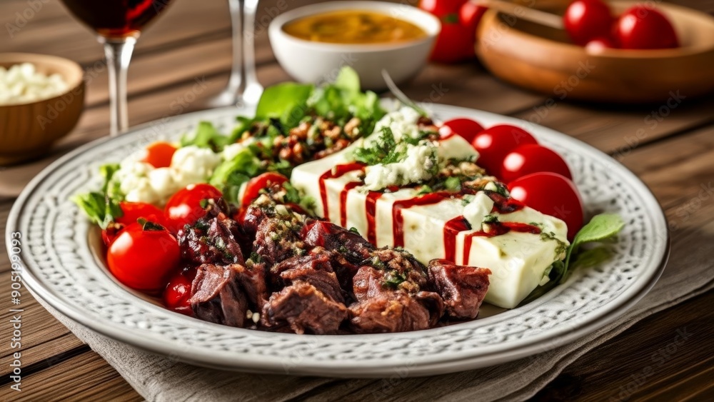 Deliciously arranged appetizers on a rustic table Deliciously arranged appetizers on a rustic table