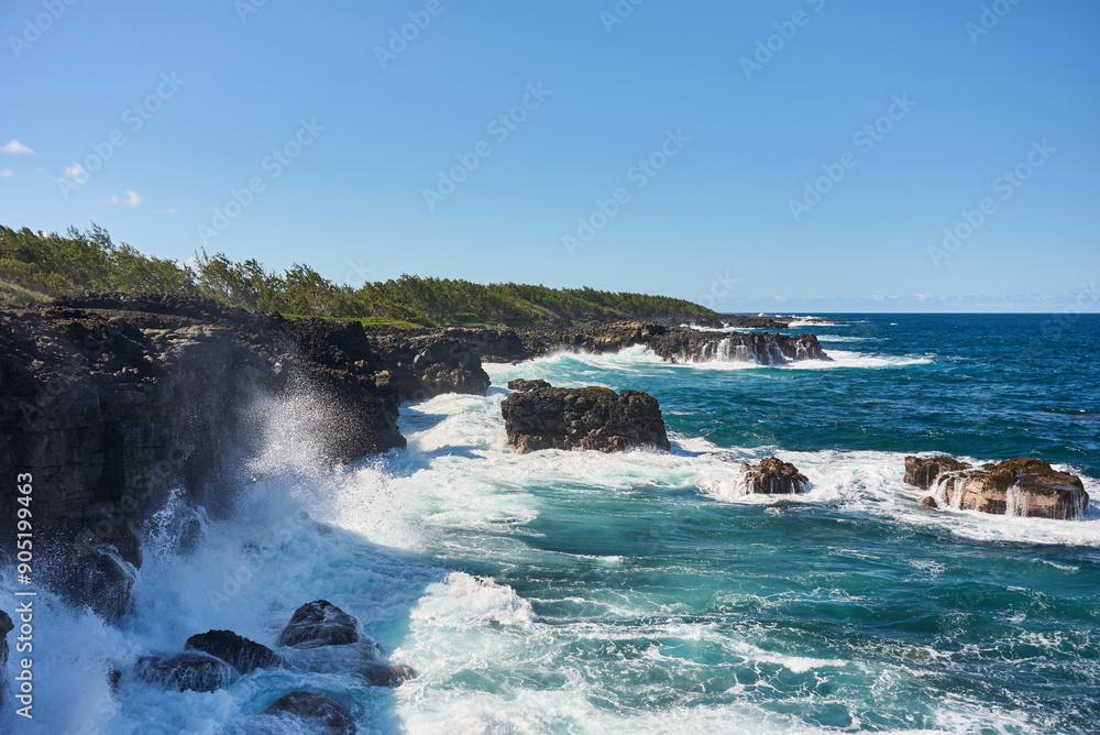 Coastline rock formations on the south part of Mauritius island, Le Souffleur, Pont Naturel, Africa Coastline rock formations on the south part of Mauritius island, Le Souffleur, Pont Naturel, Africa