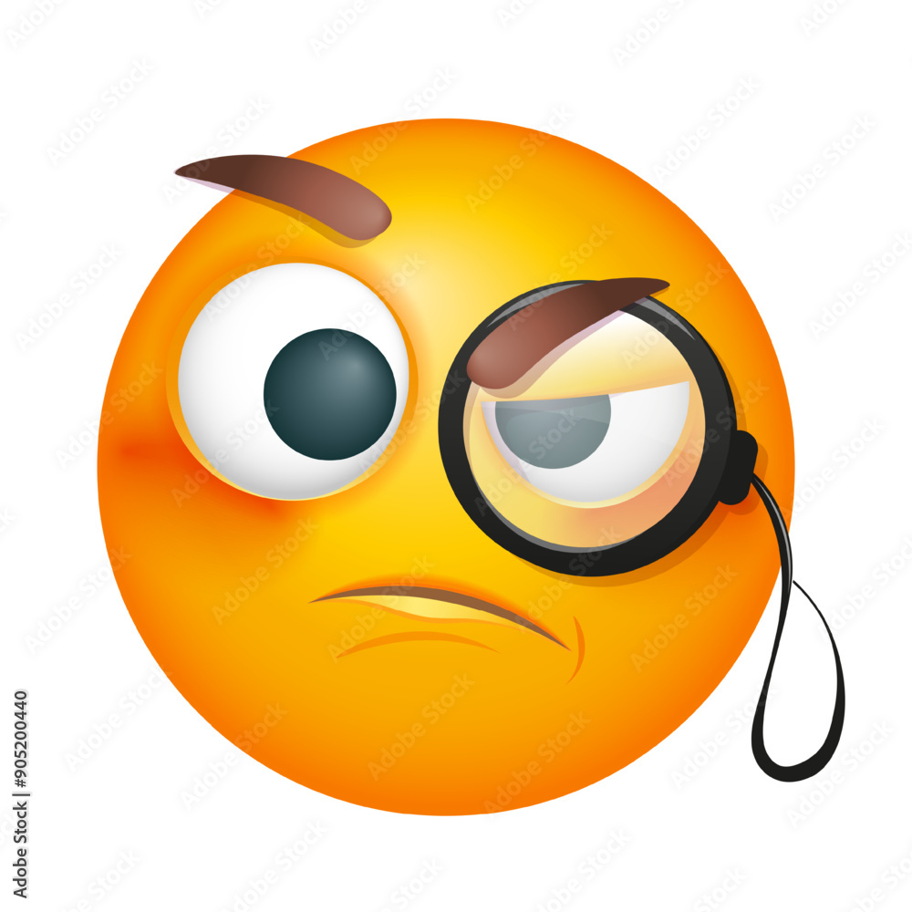 Suspicious emoji in pince-nez. Buffled emoticon on white background. Cute emoticon