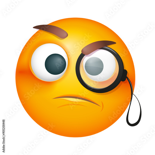 Suspicious emoji in pince-nez. Buffled emoticon on white background. Cute emoticon