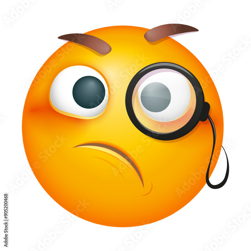 Suspicious emoji in pince-nez. Buffled emoticon on white background. Cute emoticon