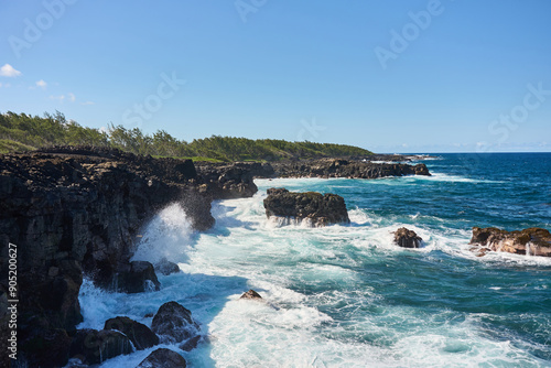 Tableau sur toile Coastline rock formations on the south part of Mauritius island, Le Souffleur, P