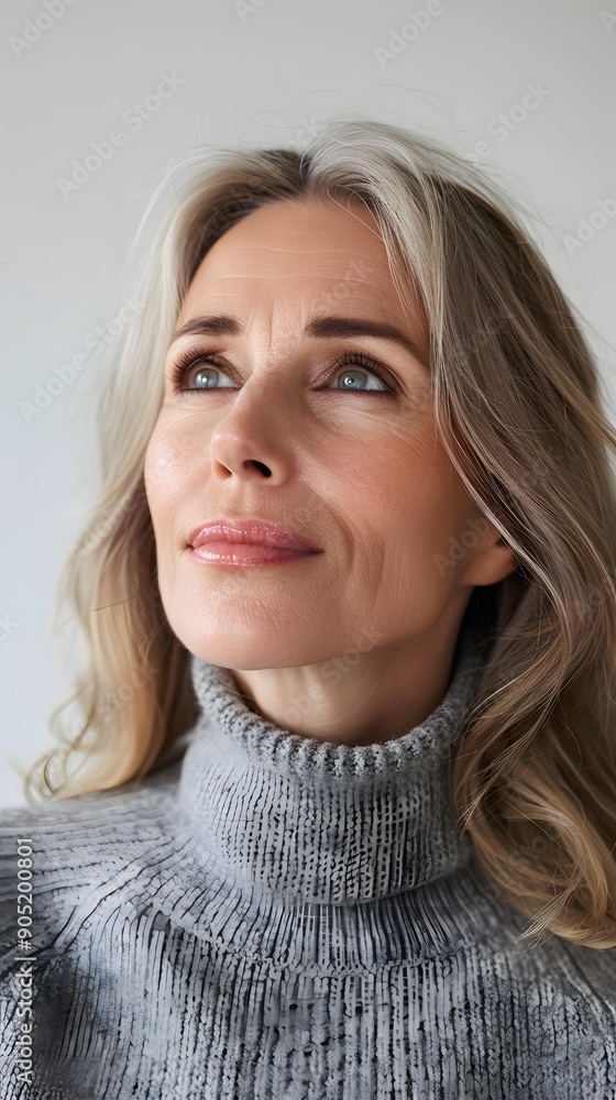 Close Up Portrait of a Woman with Blonde Hair Looking Up Close Up Portrait of a Woman with Blonde Hair Looking Up