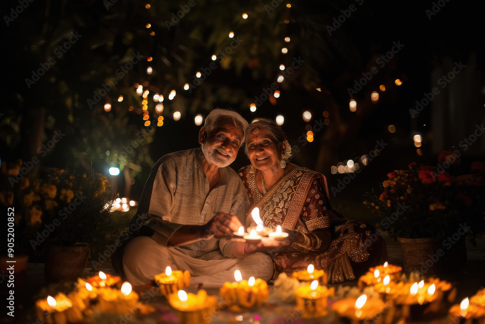 Obraz premium senior couple celebrating diwali festival