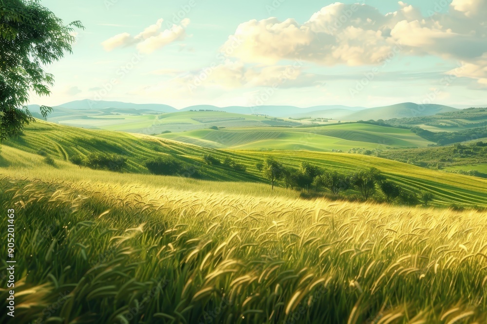 Rolling Hills with Wheat Field and Blue Sky Rolling Hills with Wheat Field and Blue Sky