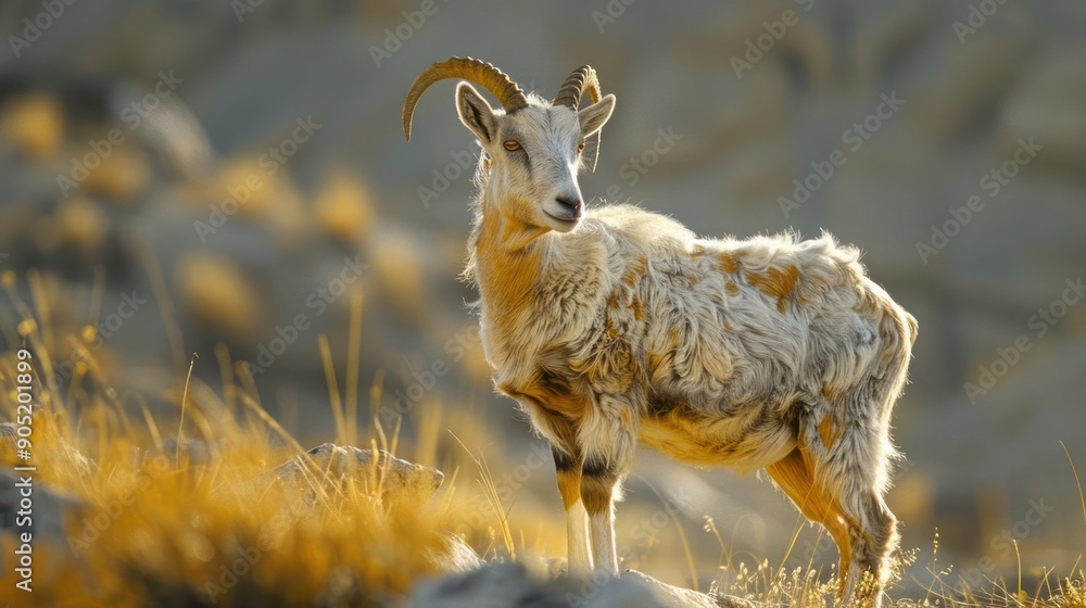 Obraz premium a mountain goat standing on top of a grass covered hillside