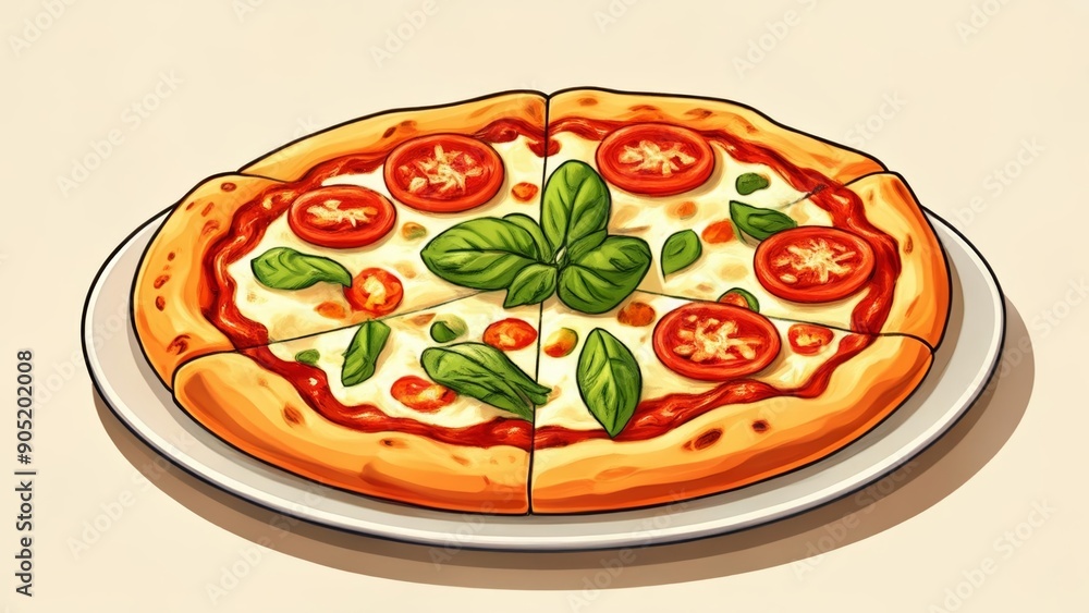 Deliciously fresh Margherita pizza ready to be savored Deliciously fresh Margherita pizza ready to be savored