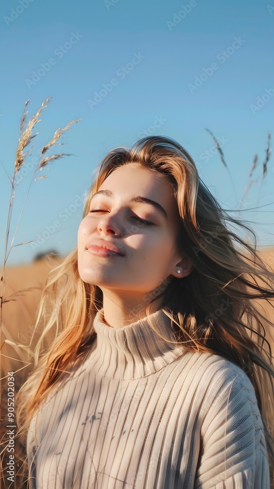 Fototapeta premium Woman with Closed Eyes in a Field