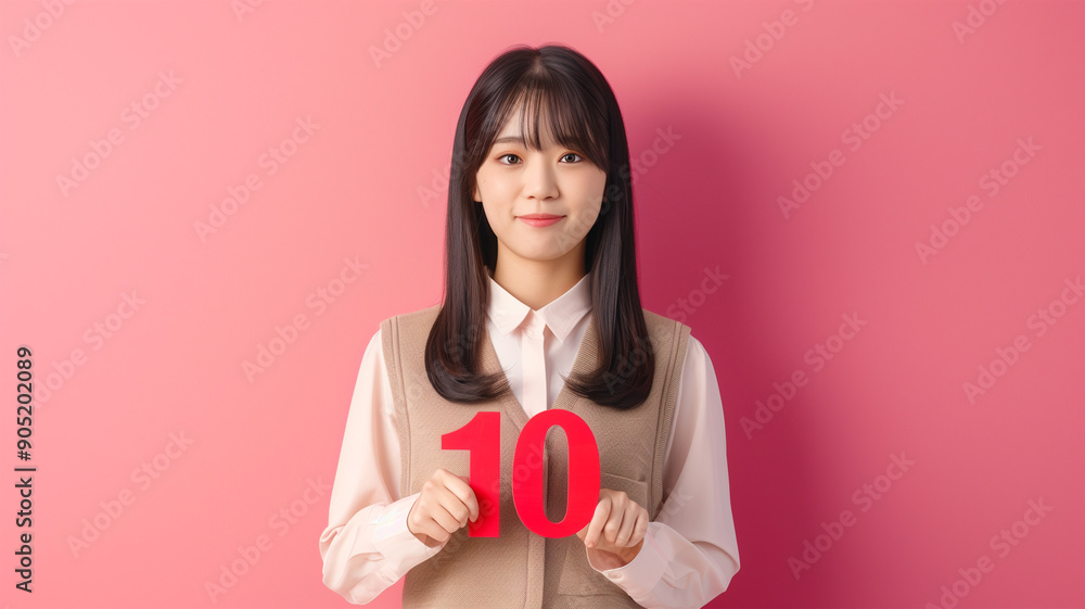 「10」を持つ女性 「10」を持つ女性