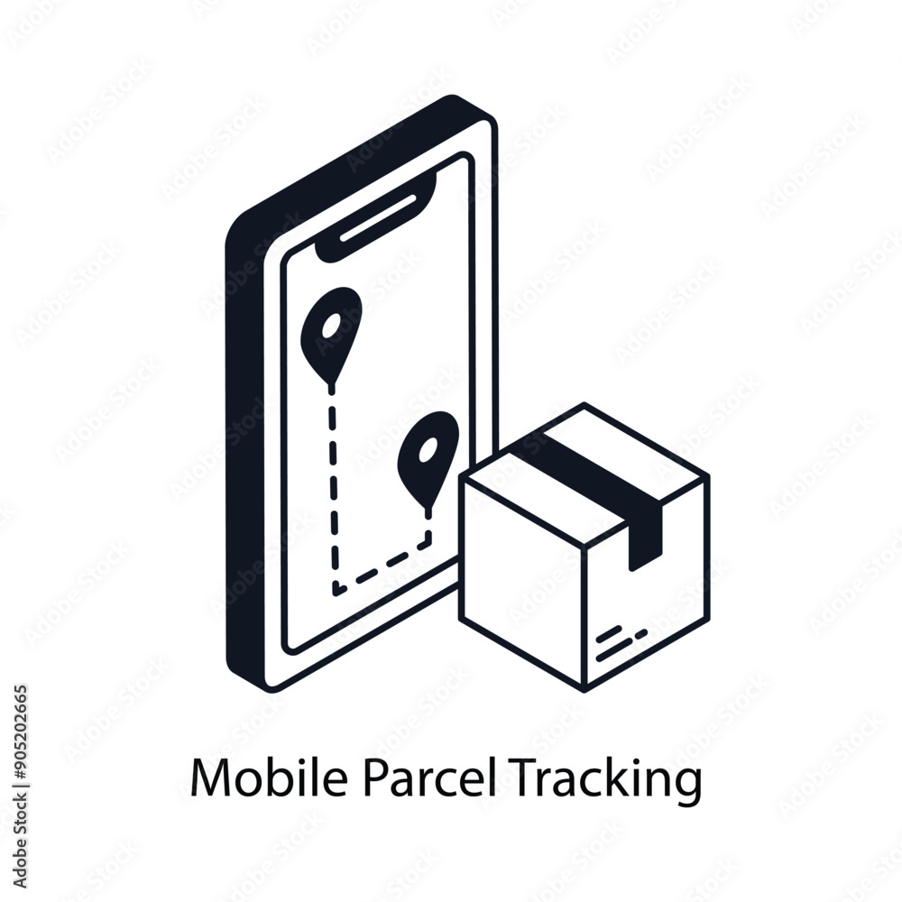 Mobile Parcel Tracking Isometric outline style icon. Symbol on White background EPS 10 File Mobile Parcel Tracking Isometric outline style icon. Symbol on White background EPS 10 File