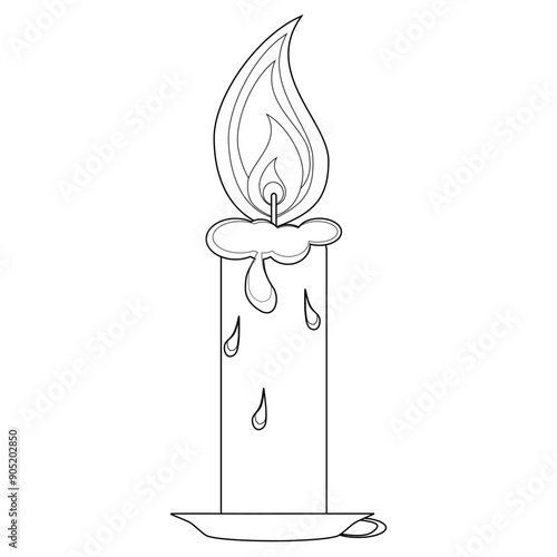 Line drawing of a Halloween candle with dripping wax, perfect for coloring pages, decorations, and spooky Halloween themes.