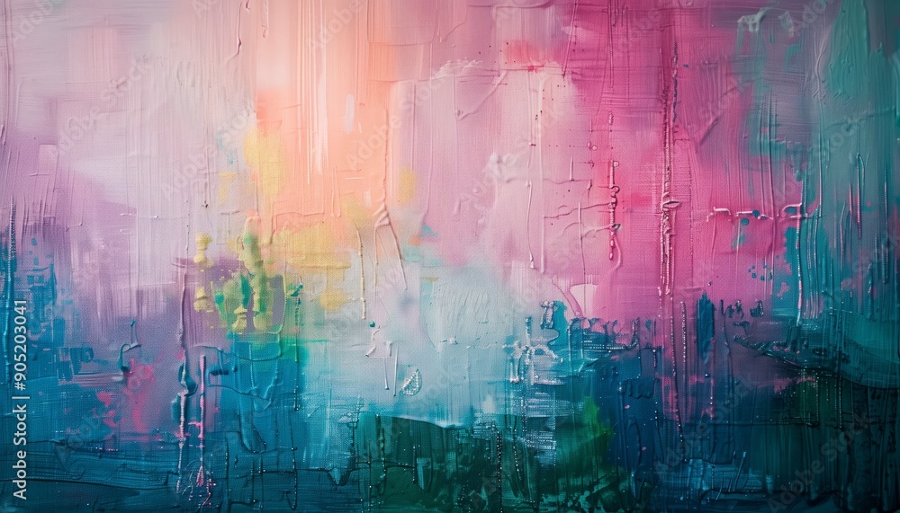 Obraz premium Abstract Acrylic Painting with Pink, Blue, and Green Hues