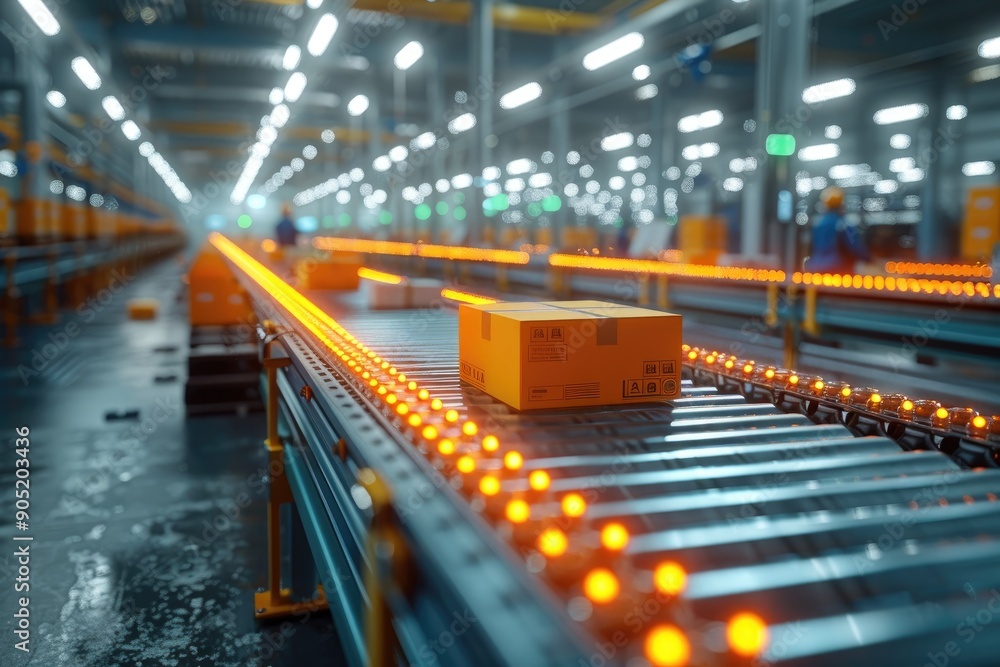 Employee packaging shipping, efficiency precision factory workspace Employee packaging shipping, efficiency precision factory workspace