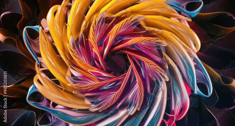 3D render of an abstract painting, featuring a vivid swirl of colors. The colors, including bright yellows, warm oranges, soft pinks, and cool blues, dance. Generative AI 3D render of an abstract painting, featuring a vivid swirl of colors. The colors, including bright yellows, warm oranges, soft pinks, and cool blues, dance. Generative AI