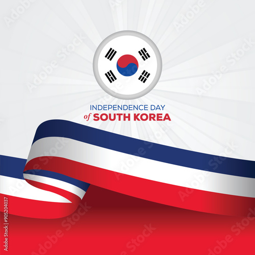 15 August celebration template or banner design with Korean national flags for South Korea independence day