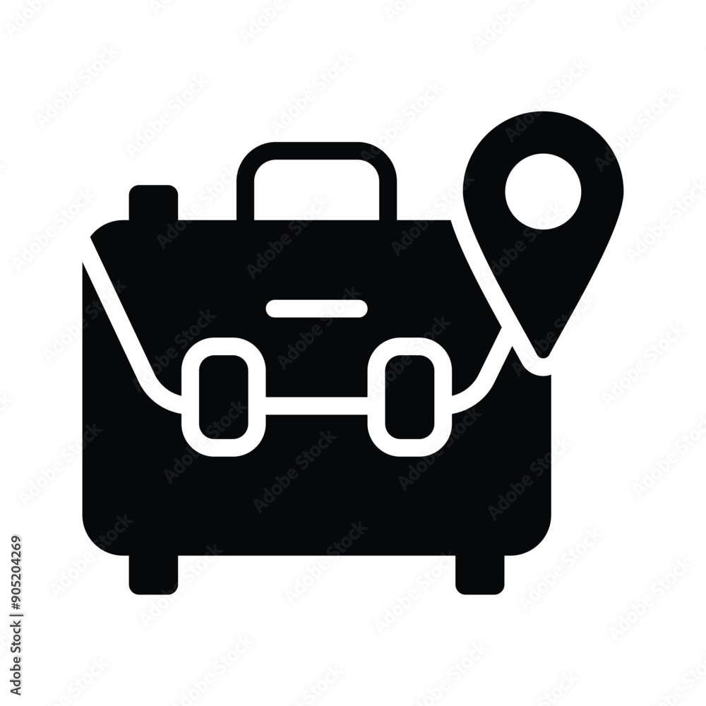 A luggage bag with a location pin represents a business location icon that is now available for downloading A luggage bag with a location pin represents a business location icon that is now available for downloading