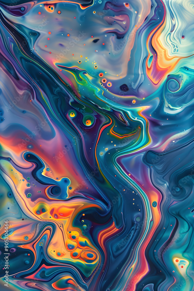 Obraz premium Iridescent Abstract Oil Slick Design Featuring Swirling Gradients of Vibrant Hues and Glossy Highlights
