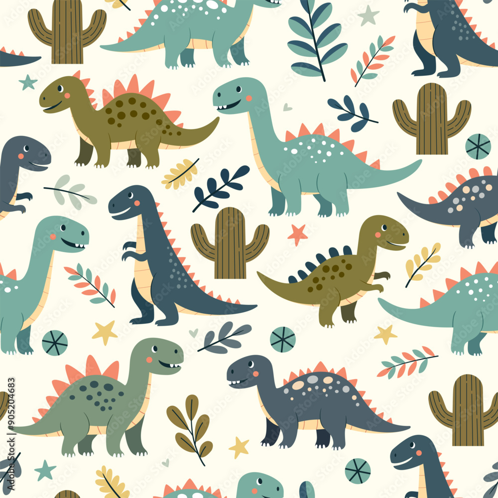 Dinosaur minimal cartoon seamless pattern background Dinosaur minimal cartoon seamless pattern background