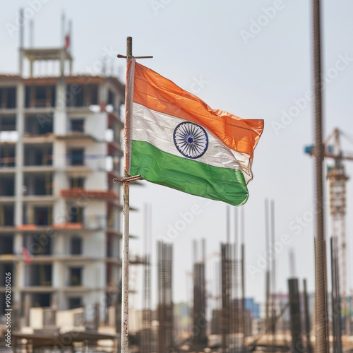 Indian national tricolor flag waving photo