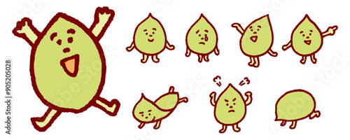 葉っぱに表情が付いたかわいいキャラ素材