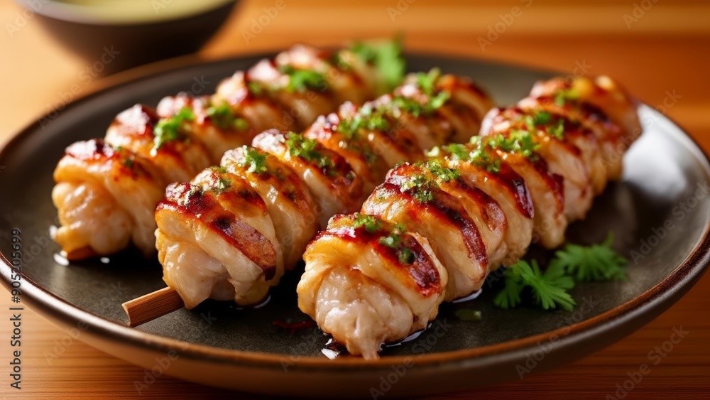Delicious skewered seafood ready to be savored Delicious skewered seafood ready to be savored