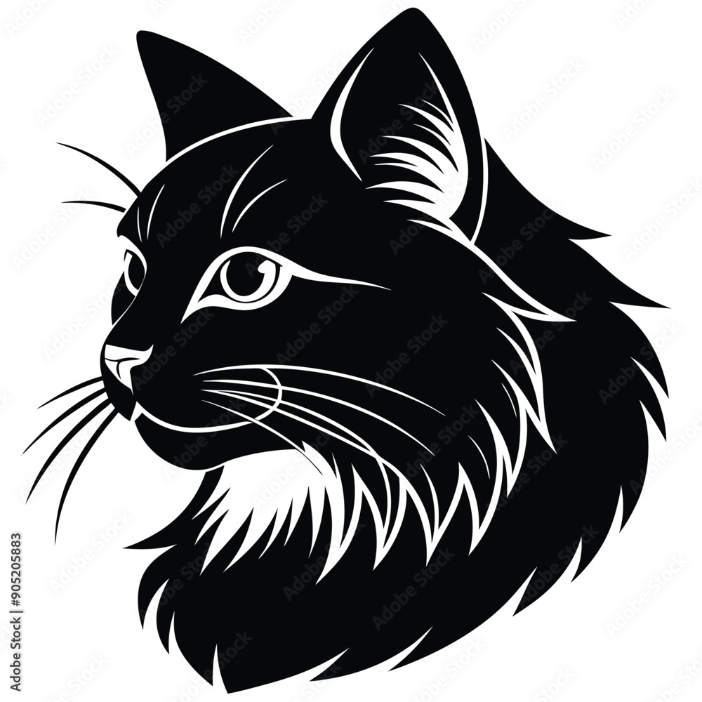 logo of persiana cat face, side view, silhouette, black and white, white background logo of persiana cat face, side view, silhouette, black and white, white background