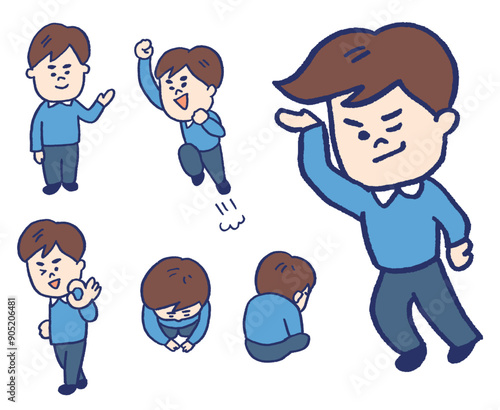 喜怒哀楽のかわいい男性のキャラ素材