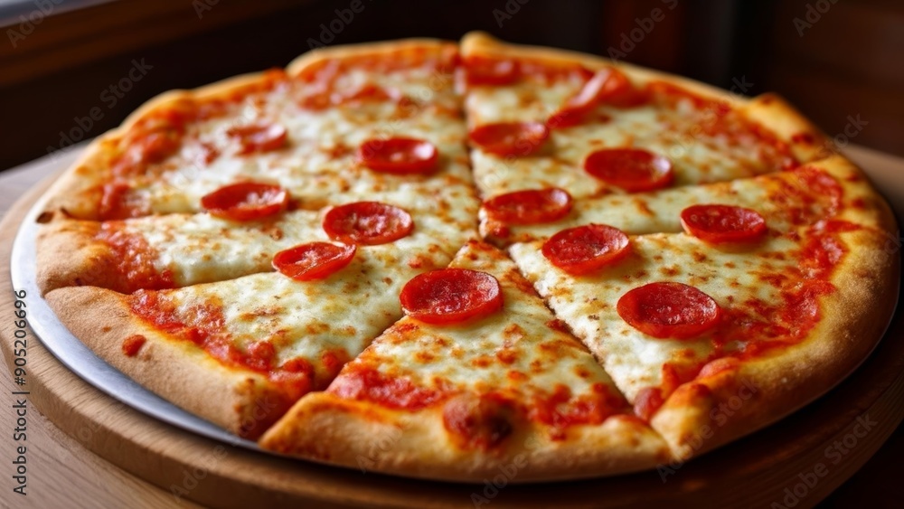 Deliciously cheesy pepperoni pizza ready to be enjoyed Deliciously cheesy pepperoni pizza ready to be enjoyed