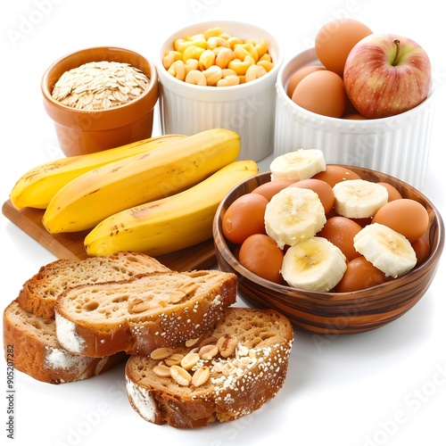 Healthy Breakfast Food Ingredients on White Background photo