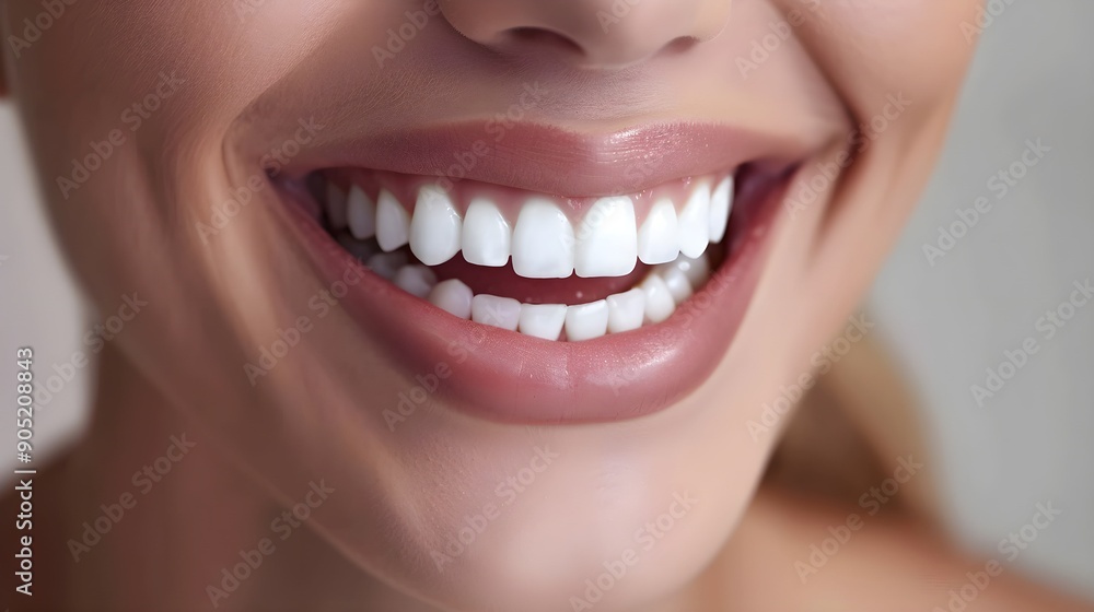 Close-up of a woman smiling, highlighting her white teeth and healthy gums. Dental care and hygiene concept with a bright and cheerful mood. Close-up of a woman smiling, highlighting her white teeth and healthy gums. Dental care and hygiene concept with a bright and cheerful mood.