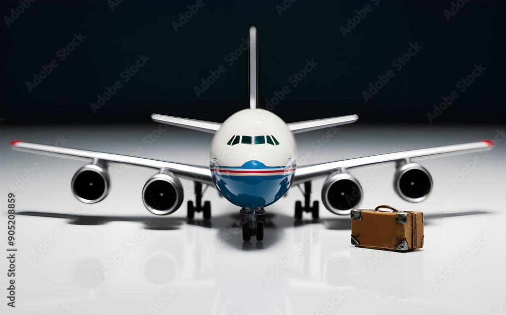 A miniature airplane with A tiny suitcase A miniature airplane with A tiny suitcase