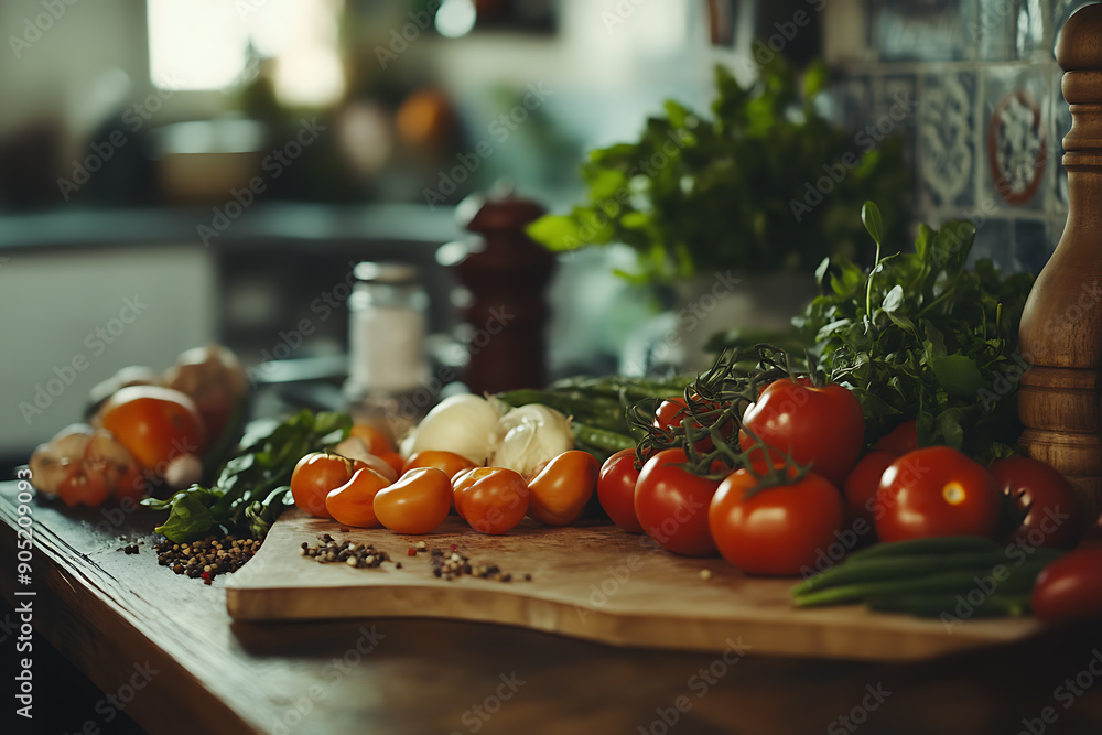 A vibrant display of healthy food, featuring fresh fruits and vegetables, emphasizing the importance of cooking nutritious meals. The scene showcases a variety of colorful produce, highlighting the be A vibrant display of healthy food, featuring fresh fruits and vegetables, emphasizing the importance of cooking nutritious meals. The scene showcases a variety of colorful produce, highlighting the be