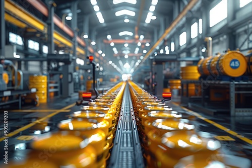 Group of workers collaborating production line, modern factory setting