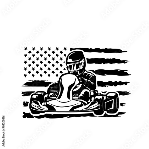 Kart USA | Distressed Flag USA | Extreme Sports | US Kart | US Go Kart | Sports Track | Race Kart | US Flag | Original Illustration | Vector and Clipart | Cutfile and Stencil