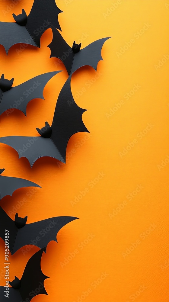 Spooky Halloween Bat Decorations on Orange Spooky Halloween Bat Decorations on Orange
