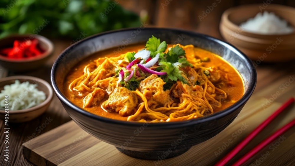Delicious Asian noodle soup ready to be savored Delicious Asian noodle soup ready to be savored
