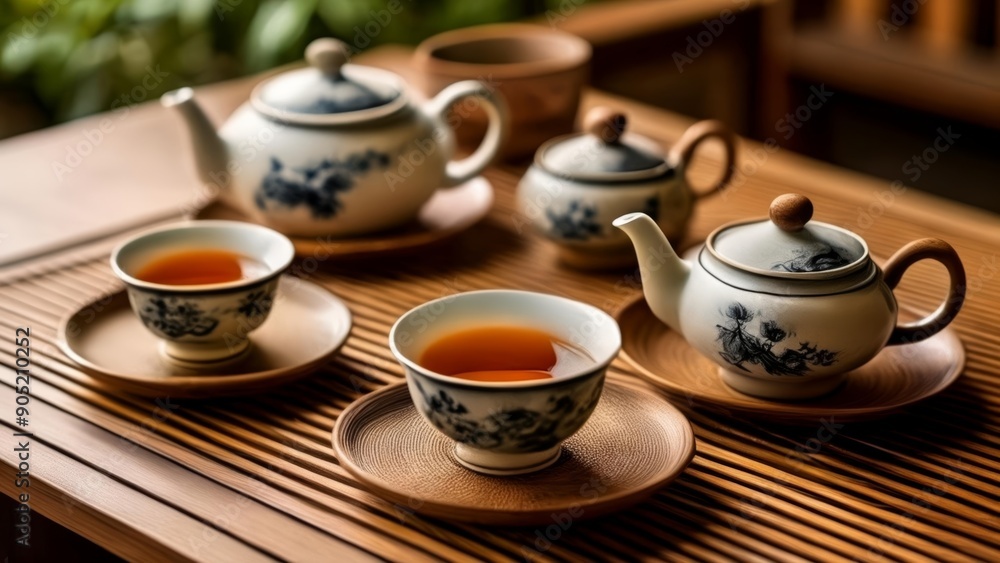 Fototapeta premium Elegant tea set ready for a cozy afternoon