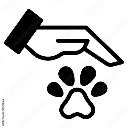 Animal Paw and Human Hand Icon. Animal Donation and care concept. Adoption of Pets, Shelter, Charity Icon.