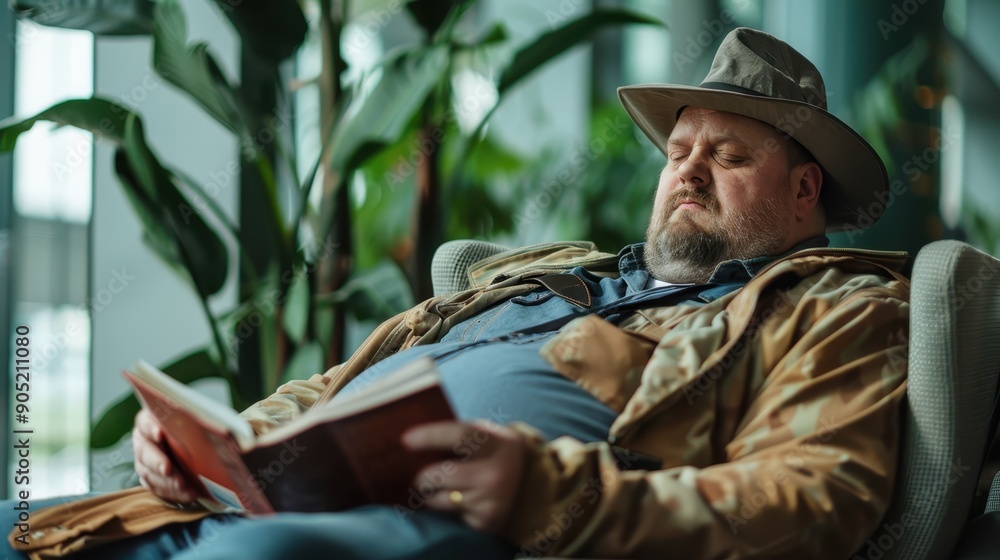 Man in a Hat Napping While Reading Man in a Hat Napping While Reading