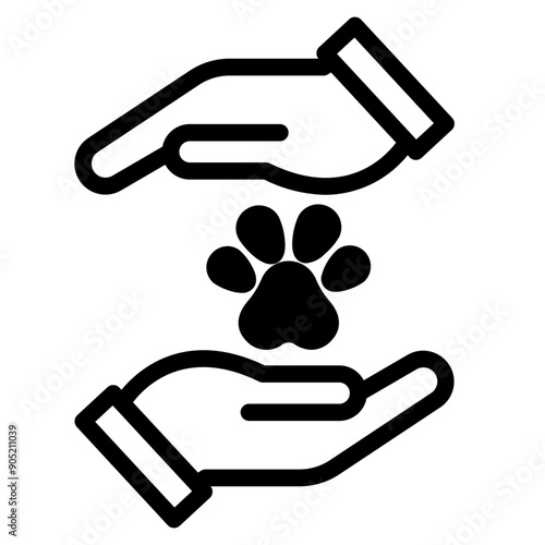 Animal Paw and Human Hand Icon. Animal Donation and care concept. Adoption of Pets, Shelter, Charity Icon.