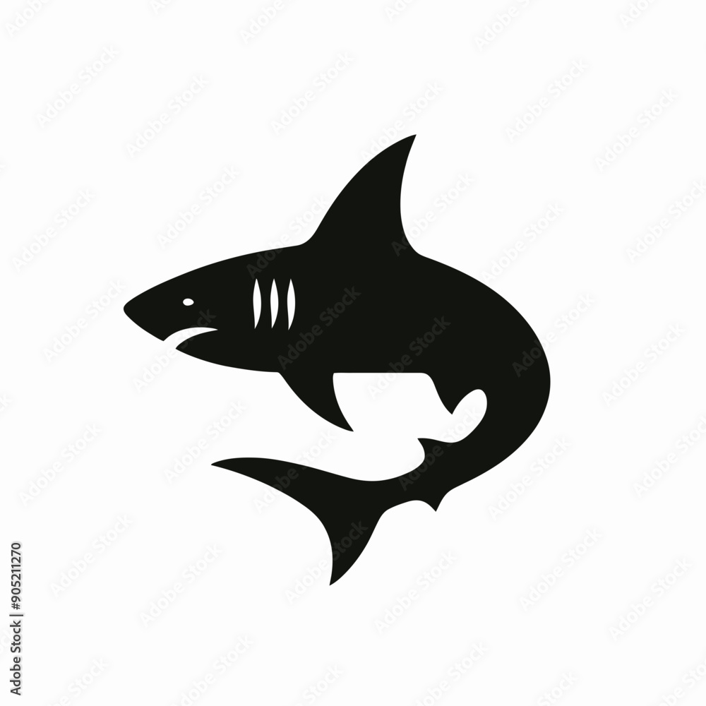 silhouette of a shark vector very simple and single shark silhouette white background